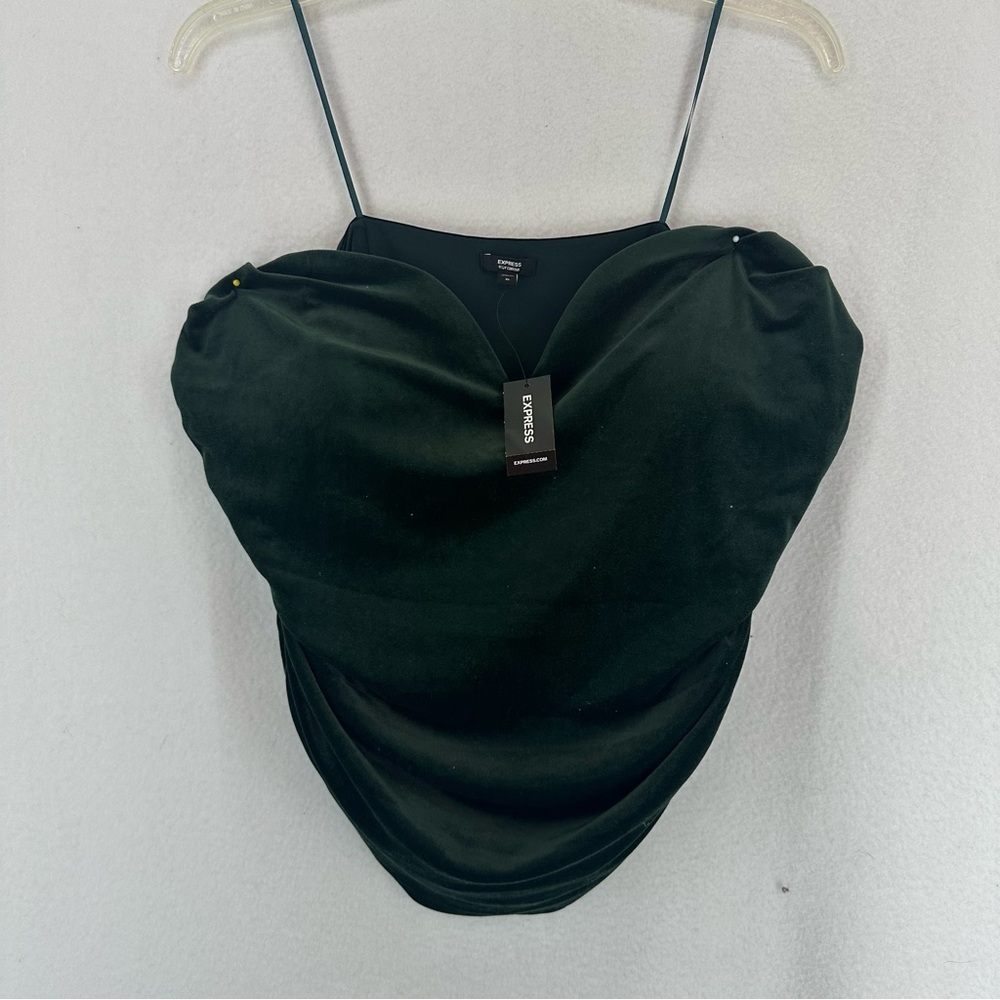 NWT‎ Express Body Contour Velvet Cown Neck Strapless Top Womens XL Green